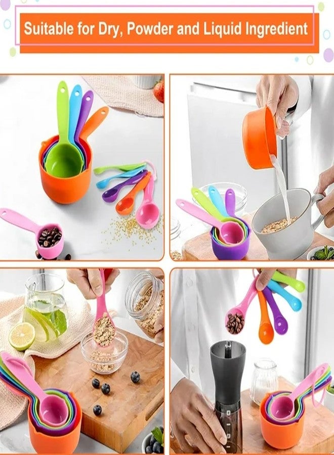 SpiderJuice 10Pc Multicolor Stackable Plastic Measuring 5 Cups and 5 Spoon with Ring Holder for Measuring Wet & Dry Food Ingredients Baking Cooking Kitchen Tool Kit Set for Home Kitchen Hotel - Image 4